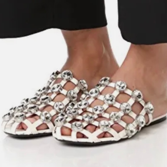 ALEXANDER WANG Amelia Crystal Cage White Slide Sandal Size 7 1/2 - Picture 10 of 10